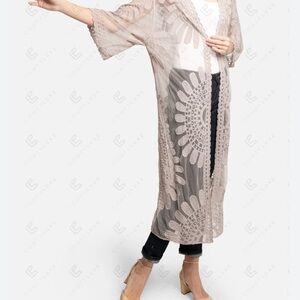 Rebellion Beige Textured Kimono Cardigan